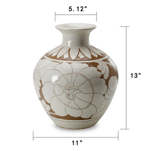 Amalfi Double Glazed Vase Small Opening with Flower Motif 10.6x10.6x12.6H Amalfi Double Glazed Vase Small Opening with Flower Motif 10.6x10.6x12.6H