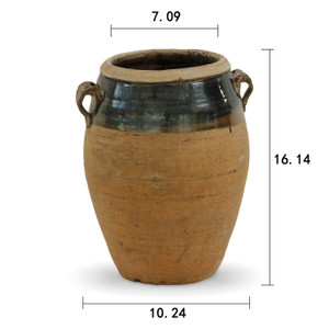 Approx 16"H Vintage two-tone dripped glaze porcelain jar with handles(color and size vary Approx 16"H Vintage two-tone dripped glaze porcelain jar with handles(color and size vary
