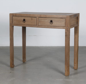 Vintage Ming Style Console Table with Two Drawers Weathered Natural Approx 35-45 Inches Wide