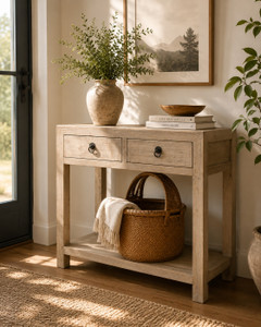 35" Two Drawers Console Weathered Natural 35x13.7x31.5H (color vary)
