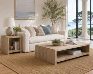 Capri Waterfall Side Table with Shelf Weathered Natural 22x22x24H