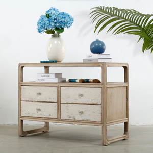 Ming Two Tones Side Table 4 Drawers Antique Off White 40x19x30H Ming Two Tones Side Table 4 Drawers Antique Off White 40x19x30H