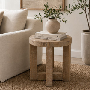 Capri Round Side Table Cross Leg Weathered Natural 20x20x22H 