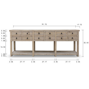 Capri 12 Drawers Buffet Weathered Natural Wash 92x18x35H Capri 12 Drawers Buffet Weathered Natural Wash 92x18x35H