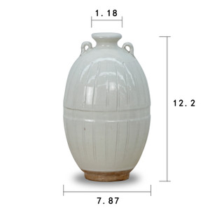 12" Off White Ceramic Pot with Stripe Decoration Unglazed Base 12" Off White Ceramic Pot with Stripe Decoration Unglazed Base