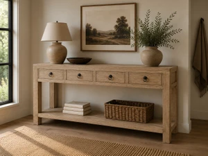 70" Capri 4 drawers sideboard weathered natural pinewood solid top