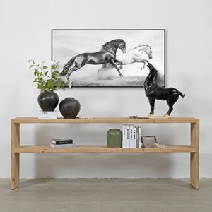 87" Long Waterfall console table with shelf Weathered Natural 87x14x35H 87" Long Waterfall console table with shelf Weathered Natural 87x14x35H