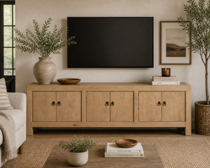 Capri Media Cabinet 6 Doors Weathered Natural Pine 87x16x28H