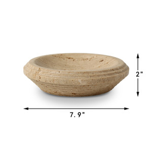 Approx. 8" Round Decorative Natural Travertine Bowl with Spiral Design Approx. 8" Round Decorative Natural Travertine Bowl with Spiral Design