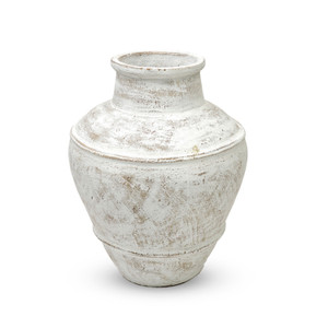 22" Clay Vase Distressed White Large 16x16x22H 22" Clay Vase Distressed White Large 16x16x22H