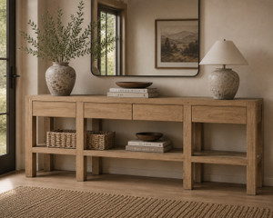 Capri console table with 4 hiding drawers weathered natural 81.5x20x32.5H