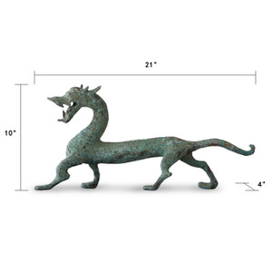 Approx. 21" Long Distressed Green Bronze Han Dragon Statue  Approx. 21" Long Distressed Green Bronze Han Dragon Statue