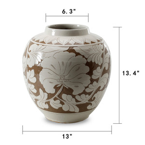 Amalfi Double Glazed Apple-Shaped Vase Large with Flower Motif 13x13x13.6 Amalfi Double Glazed Apple-Shaped Vase Large with Flower Motif 13x13x13.6