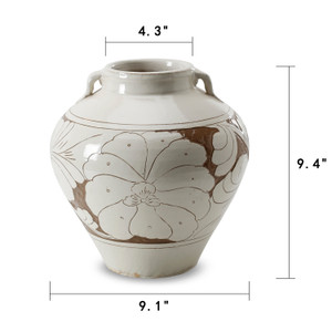 Amalfi Double Glazed Two Handles Tapered Vase with Flower Motif 8.6x8.6x9.4H Amalfi Double Glazed Two Handles Tapered Vase with Flower Motif 8.6x8.6x9.4H