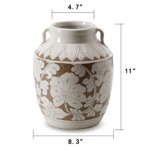 Amalfi Double Glazed Tall Vase Two Handles with Flower Motif 7.8x7.8x10.4H Amalfi Double Glazed Tall Vase Two Handles with Flower Motif 7.8x7.8x10.4H