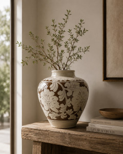 Amalfi Double Glazed Taper Down Vase with Flower Motif 12x12x12.6H