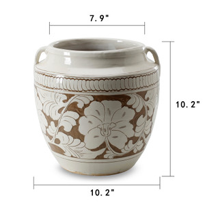 Amalfi Double Glazed Vase Large Opening with Flower Motif 10x10x10H Amalfi Double Glazed Vase Large Opening with Flower Motif 10x10x10H