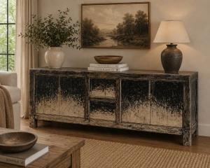 Two Drawers Buffet Distressed Black 87x18x35