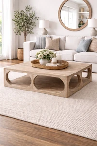 Ming Arch Coffee Table Square 50x50 Weathered Whitewash 