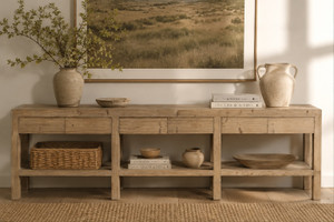Capri console table with 6 hiding drawers weathered natural 116x20x32.5H