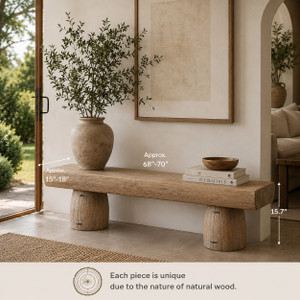 Approx. 68" Long Live Edge Reclaimed Wood Bench with Barrel Legs (Size vary)