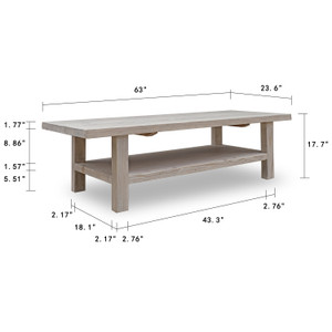 Amalfi Rectangular Coffee Table with Storage Shelf Weathered Natural 63X24X18H Amalfi Rectangular Coffee Table with Storage Shelf Weathered Natural 63X24X18H