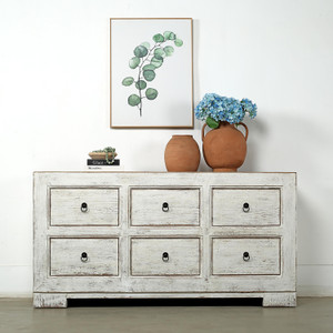 Capri Two Tones Chest of Drawers Distressed White 68x18x35H Capri Two Tones Chest of Drawers Distressed White 68x18x35H