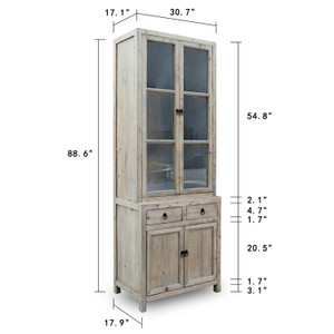 89" H Four Door Glass Display Cabinet Weathered Natural Solid Pine - Set of 2 PRE-ORDER ONLY 89" H Four Door Glass Display Cabinet Weathered Natural Solid Pine - Set of 2 PRE-ORDER ONLY