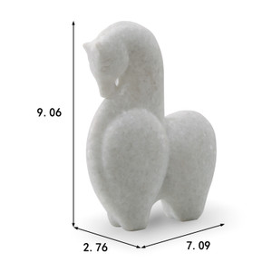 9" High Hand Carved Horse Statue Natural White Marble