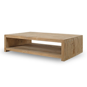 Capri Waterfall Coffee Table with Shelf Weathered Natural 67x31x18H Capri Waterfall Coffee Table with Shelf Weathered Natural 67x31x18H