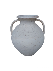 Approx. 16" High Terracota Vase with Two Large Handles Distressed White Approx. 16" High Terracota Vase with Two Large Handles Distressed White