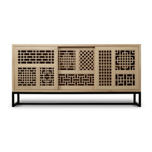 79" Long Lilys Lattice Buffet 3 Sliding Doors with Iron Stand Natural Wood Tone 79" Long Lilys Lattice Buffet 3 Sliding Doors with Iron Stand Natural Wood Tone