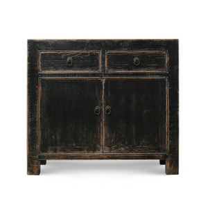 Side Table with Two Drawers Distressed Black 39x18x35H Side Table with Two Drawers Distressed Black 39x18x35H