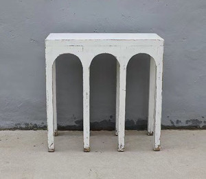 31" Long Ming Arch Console Table Distressed White
