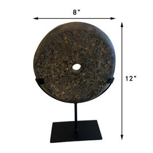 Approx.12" High Lava Stone Disk with Iron Stand Approx.12" High Lava Stone Disk with Iron Stand