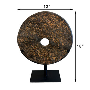 Approx. 18" High Lava Stone Disk with Iron Stand Approx. 18" High Lava Stone Disk with Iron Stand