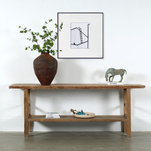 Approx. 89 Inches Long Vintage Console Table with Shelf Weathered Natural (Pre-order only ETA mid-Aug.) Approx. 89 Inches Long Vintage Console Table with Shelf Weathered Natural (Pre-order only ETA mid-Aug.)