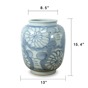 16" Tall Blue and White Vase with Flower Motifs 16" Tall Blue and White Vase with Flower Motifs