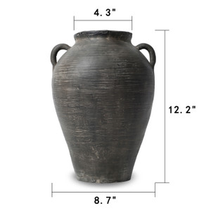 Approx. 12"H Charcoal Gray Vase with Two Handles (4.3" opening) Approx. 12"H Charcoal Gray Vase with Two Handles (4.3" opening)