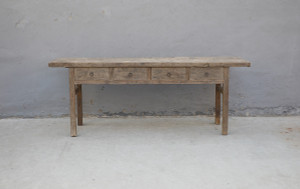 86" Long Vintage Console Table with Four Drawers Weathered Natural 85.83x18.11x33.46H