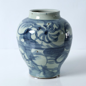 Approx. 11" High Blue and White Jar with Flower Motif Approx. 11" High Blue and White Jar with Flower Motif