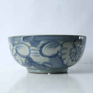 Approx. 16" Wide Blue and White Bowl with Flower Motif Approx. 16" Wide Blue and White Bowl with Flower Motif