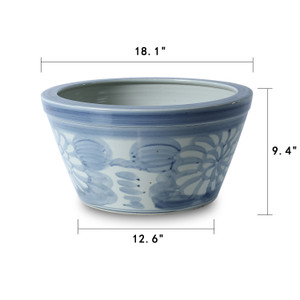 Approx. 18" Wide Blue and White Planter with Flower Motif Approx. 18" Wide Blue and White Planter with Flower Motif