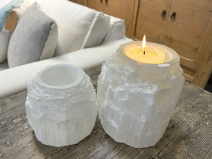 Approx. 7 Inches High Selenite Candle Holder (size vary) Approx. 7 Inches High Selenite Candle Holder (size vary)