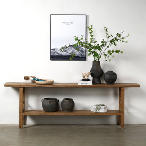 Vintage Console Table with Shelf Weathered Natural 100x13.6x32.7H Elmwood Vintage Console Table with Shelf Weathered Natural 100x13.6x32.7H Elmwood