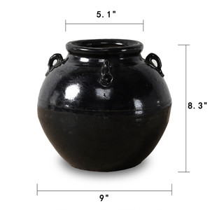 Approx. 8 Inches Vintage Four Handles Pot with Black Brown Glaze (size vary) Approx. 8 Inches Vintage Four Handles Pot with Black Brown Glaze (size vary)