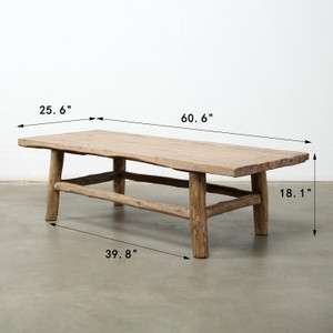 Vintage Coffee Table 60.6x25.6x18.1H Walnut Wood Top Weathered Natural Vintage Coffee Table 60.6x25.6x18.1H Walnut Wood Top Weathered Natural