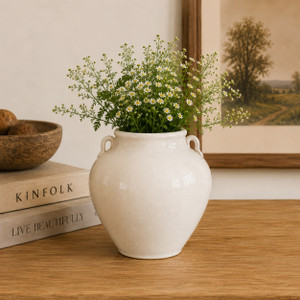 Approx.6 Inches White Porcelain Jar with Two Handles