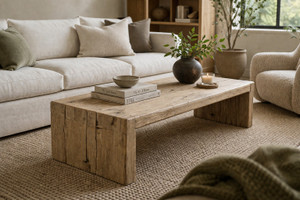 Approx.60 Inches Rustic Vintage Waterfall Coffee Table Weathered Natural