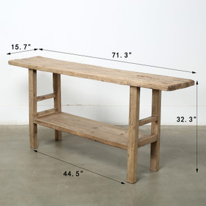 Vintage Console with Shelf Weathered Natural Neutral Wood Tone 71.3x15.7x32.3H Vintage Console with Shelf Weathered Natural Neutral Wood Tone 71.3x15.7x32.3H